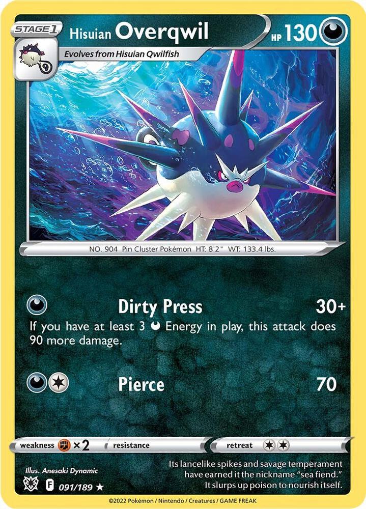 Hisuian Overqwil (91) 091/189 Rare Astral Radiance Pokémon card