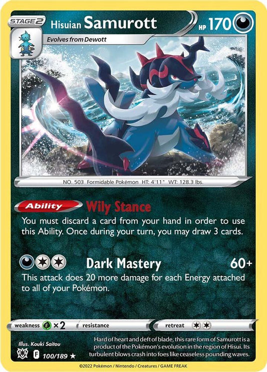 Hisuian Samurott 100/189 Holo Rare Astral Radiance Pokémon card