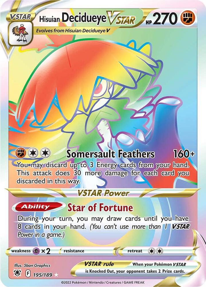 Hisuian Decidueye VSTAR (Secret) - 195/189 Secret Rare SWSH10: Astral Radiance