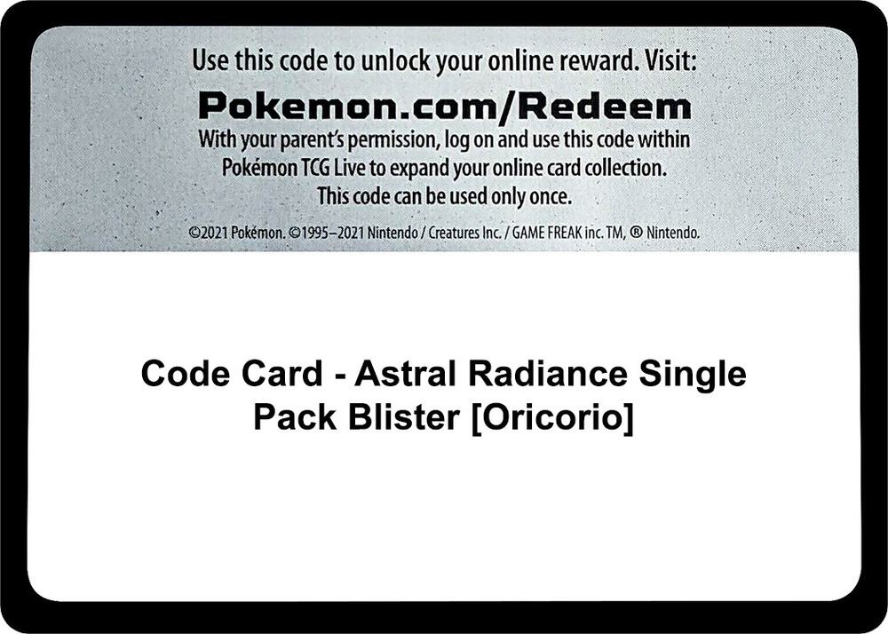 Code Card - SWSH10: Astral Radiance Single Pack Blister [Oricorio] - Code Card SWSH10: Astral Radiance