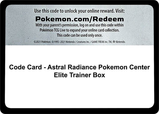 Code Card - Astral Radiance Pokemon Center Elite Trainer Box Code Card Pokémon card