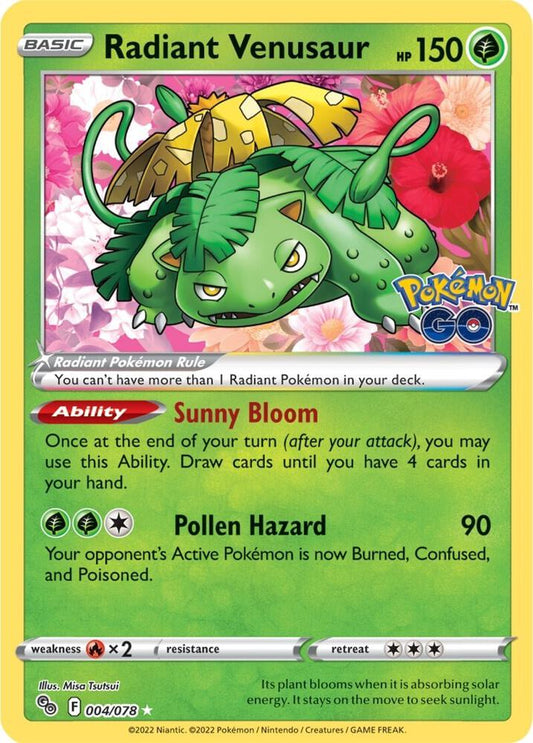 Radiant Venusaur 004/078 Radiant Rare Pokemon GO Pokémon card
