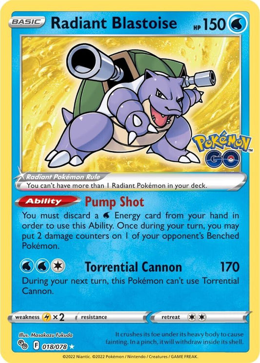 Radiant Blastoise 018/078 Radiant Rare Pokemon GO Pokémon card