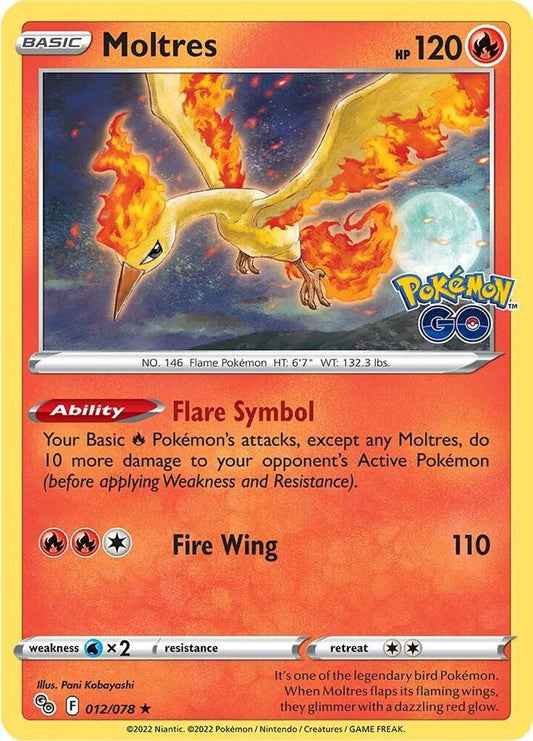 Moltres 012/078 Holo Rare Pokemon GO Pokémon card