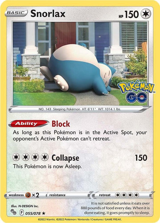 Snorlax 055/078 Holo Rare Pokemon GO Pokémon card