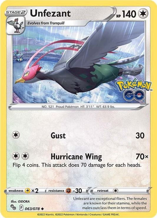 Unfezant 063/078 Uncommon Pokemon GO Pokémon card