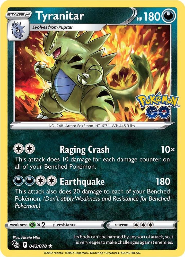 Tyranitar 043/078 Holo Rare Pokemon GO Pokémon card