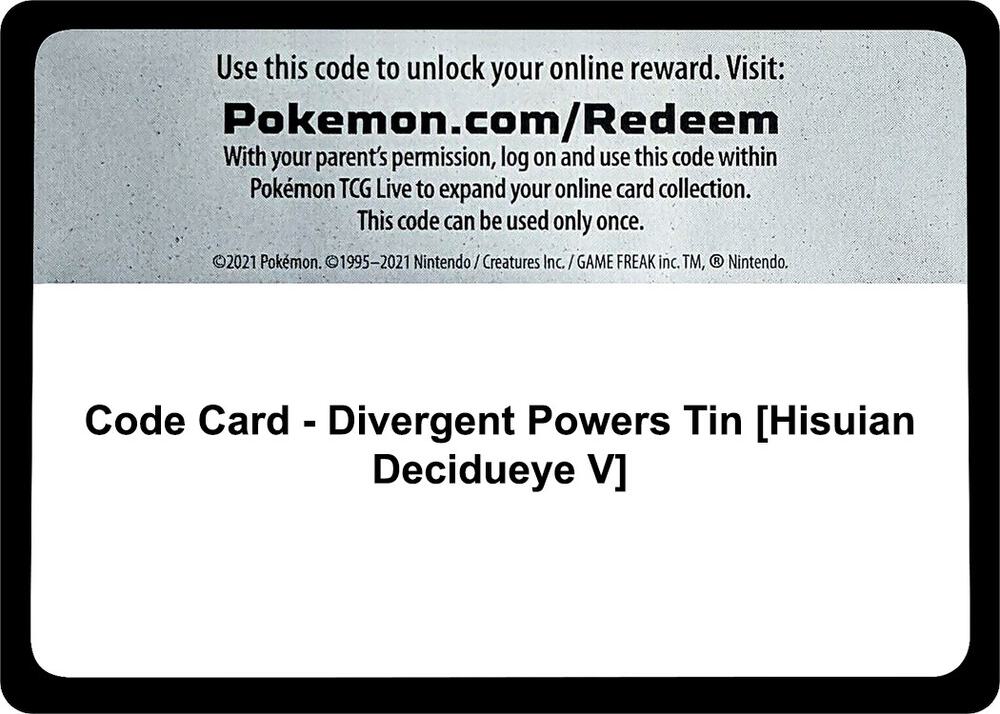 Code Card - Divergent Powers Tin [Hisuian Decidueye V] - Code Card Miscellaneous Cards & Products