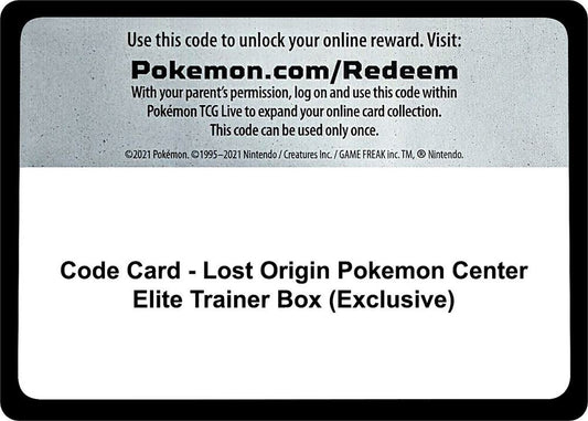 Code Card - Lost Origin Pokemon Center Elite Trainer Box (Exclusive) Code Card Pokémon card