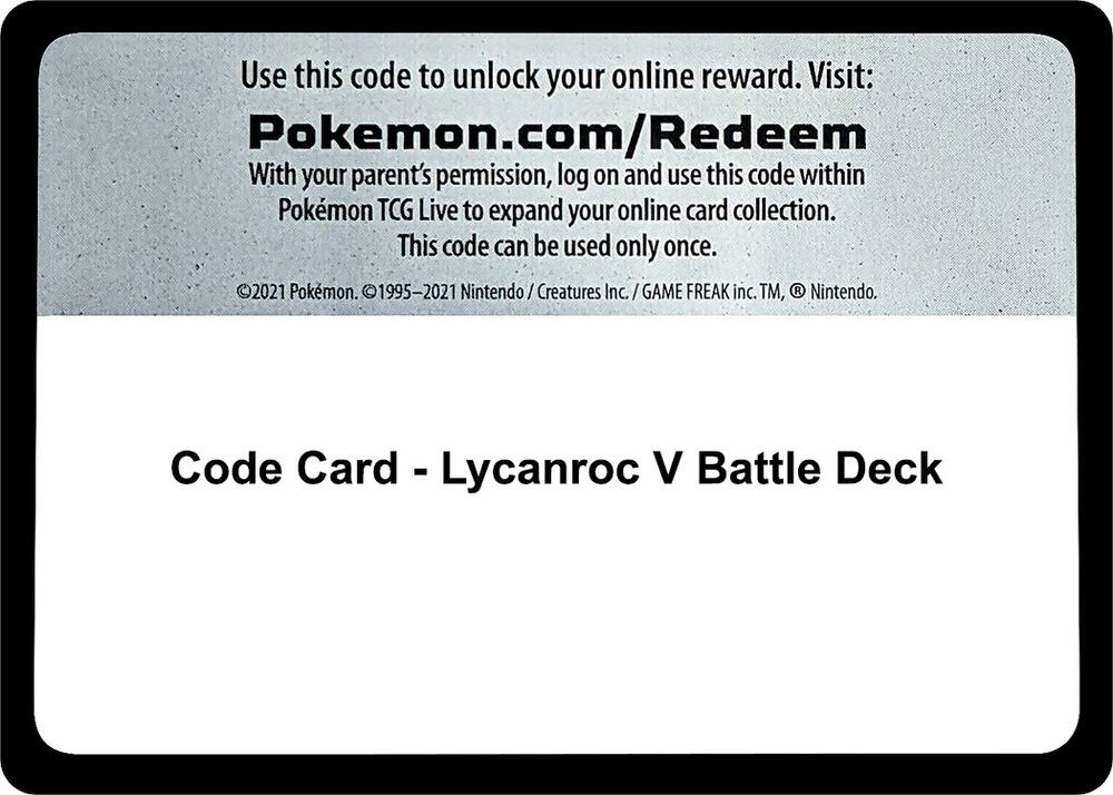 Code Card - Lycanroc V Battle Deck Code Card Miscellaneous Cards & Products Pokémon card