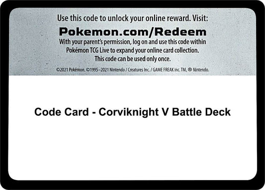 Code Card - Corviknight V Battle Deck Code Card Miscellaneous Cards & Products Pokémon card