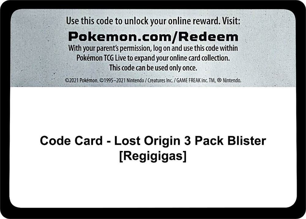 Code Card - Lost Origin 3 Pack Blister [Regigigas] - Code Card SWSH11: Lost Origin