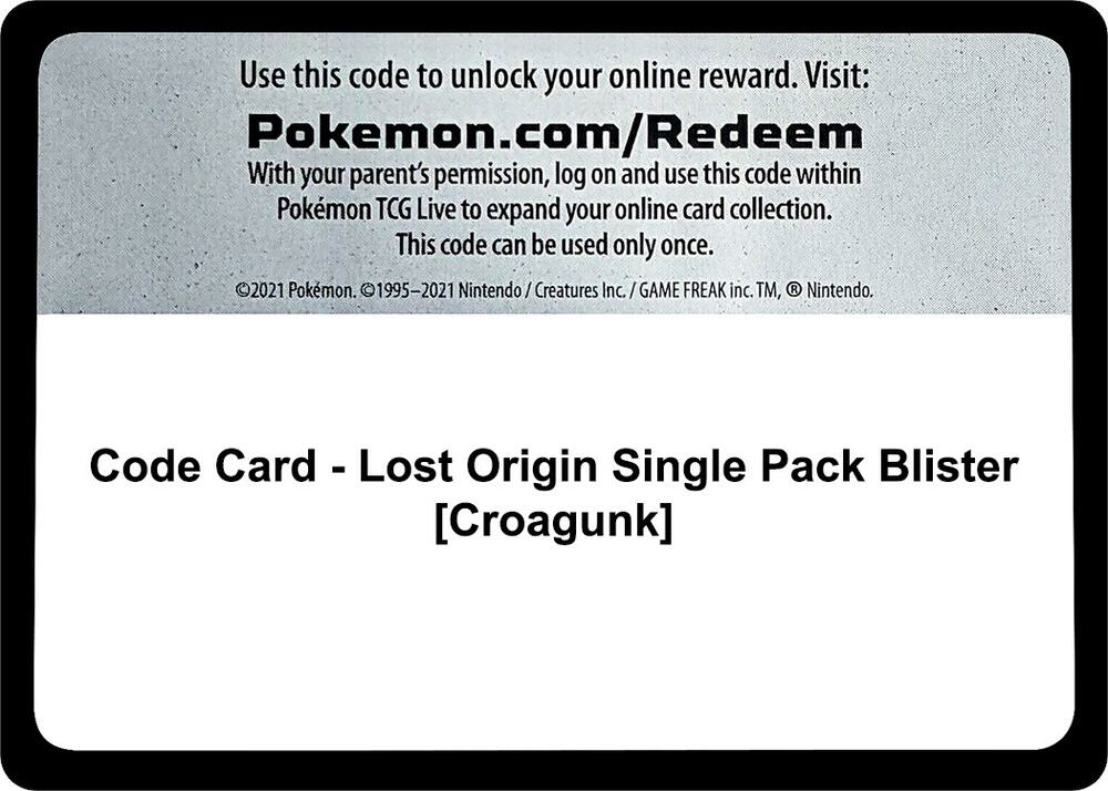 Code Card - Lost Origin Single Pack Blister [Croagunk] - Code Card SWSH11: Lost Origin