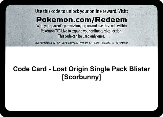 Code Card - Lost Origin Single Pack Blister [Scorbunny] - Code Card SWSH11: Lost Origin