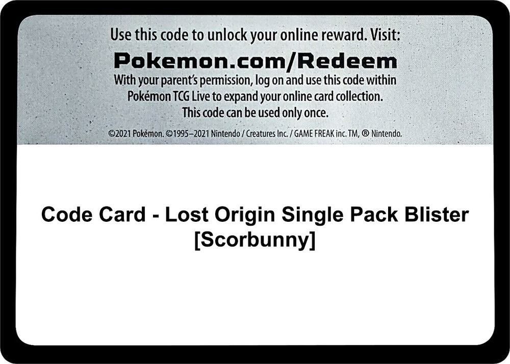 Code Card - Lost Origin Single Pack Blister [Scorbunny] - Code Card SWSH11: Lost Origin