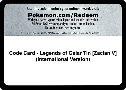 Code Card - Legends of Galar Tin [Zacian V] (International Version) - Code Card SWSH02: Rebel Clash