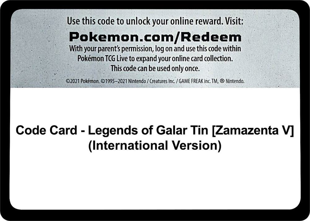 Code Card - Legends of Galar Tin [Zamazenta V] (International Version) - Code Card SWSH02: Rebel Clash