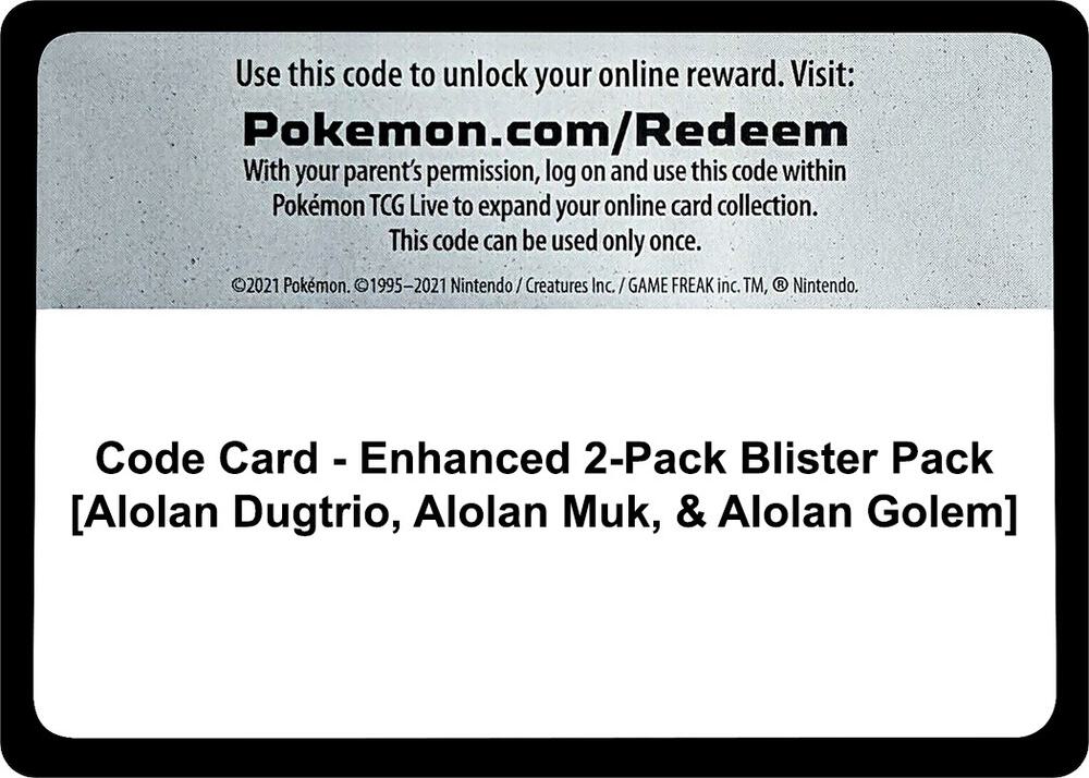 Code Card - Enhanced 2-Pack Blister Pack [Alolan Dugtrio, Alolan Muk, & Alolan Golem] - Code Card Miscellaneous Cards & Products