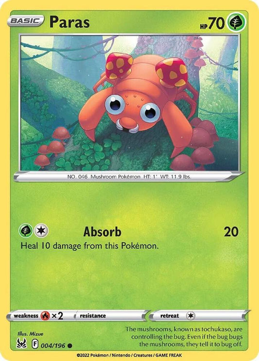 Paras 004/196 Common Lost Origin Pokémon card