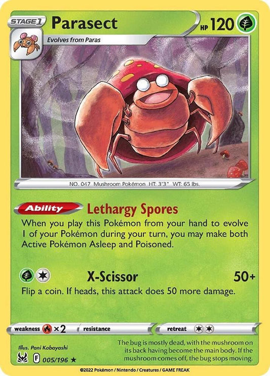 Parasect 005/196 Rare Lost Origin Pokémon card