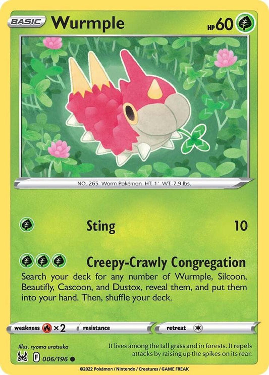 Wurmple 006/196 Common Lost Origin Pokémon card