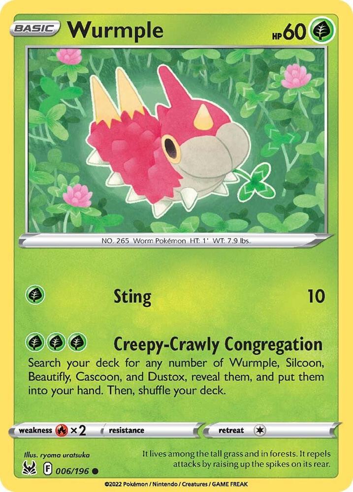 Wurmple 006/196 Common Lost Origin Pokémon card