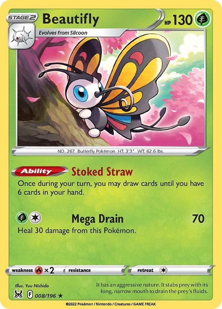 Beautifly - 008/196 Holo Rare SWSH11: Lost Origin