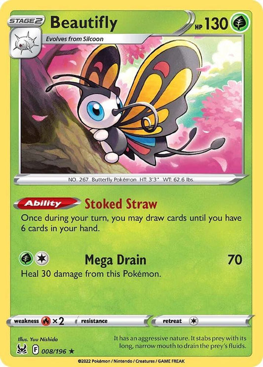 Beautifly 008/196 Holo Rare Lost Origin Pokémon card