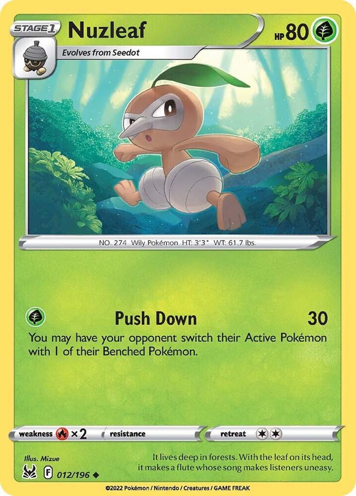 Nuzleaf 012/196 Uncommon Lost Origin Pokémon card