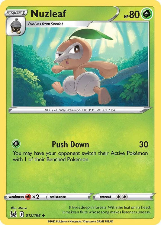 Nuzleaf 012/196 Uncommon Lost Origin Pokémon card