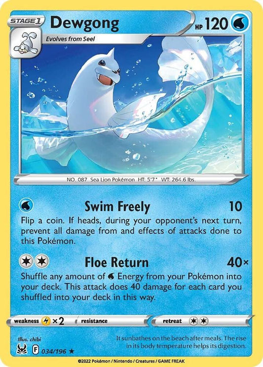 Dewgong 034/196 Rare Lost Origin Pokémon card