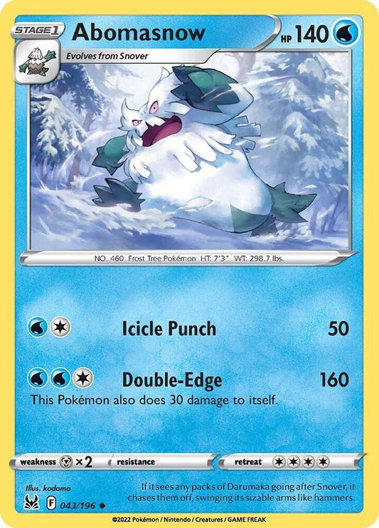 Abomasnow 043/196 Uncommon Lost Origin Pokémon card