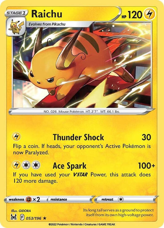 Raichu 053/196 Rare Lost Origin Pokémon card
