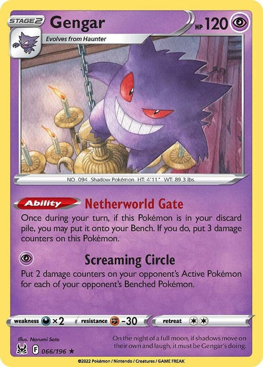 Gengar 066/196 Holo Rare Lost Origin Pokémon card