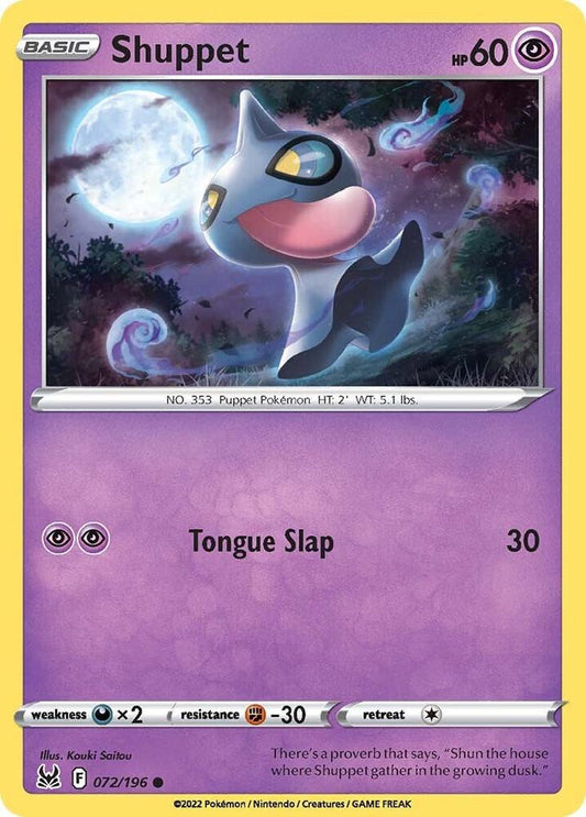 Shuppet 072/196 Common Lost Origin Pokémon card