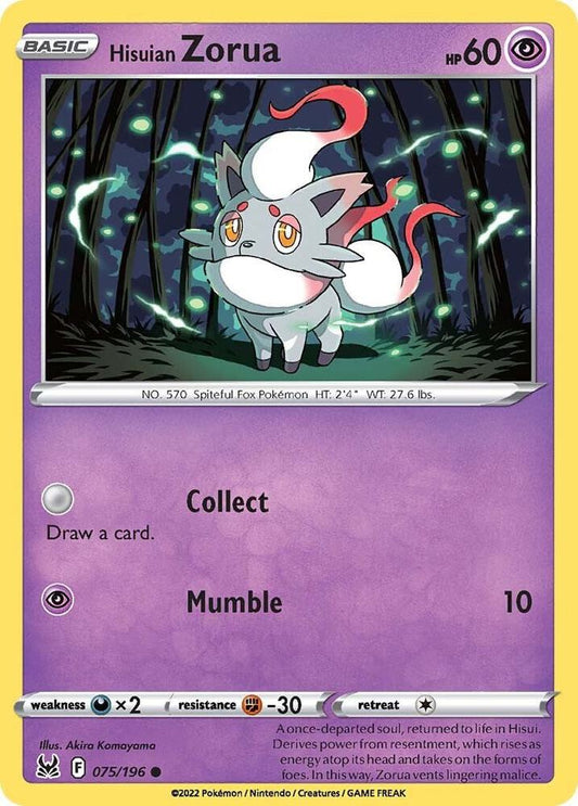 Hisuian Zorua 075/196 Common Lost Origin Pokémon card