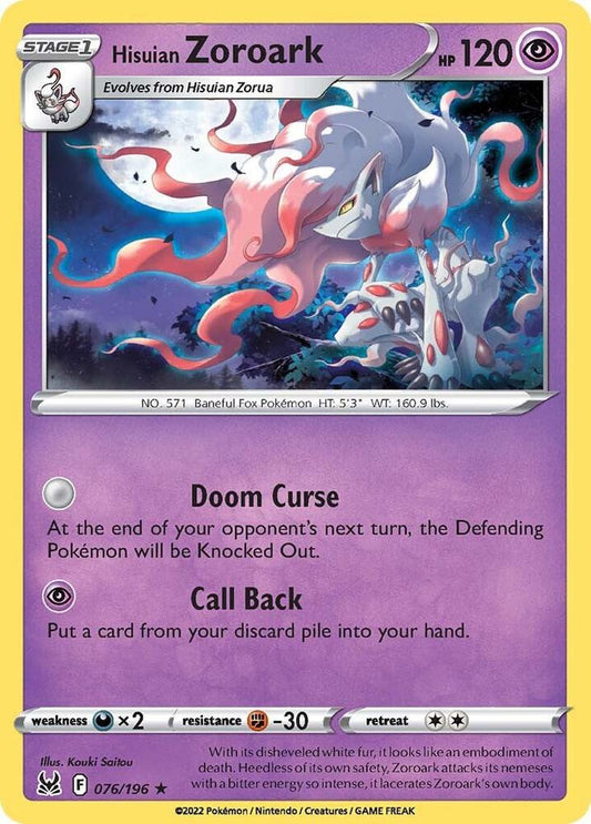 Hisuian Zoroark 076/196 Holo Rare Lost Origin Pokémon card
