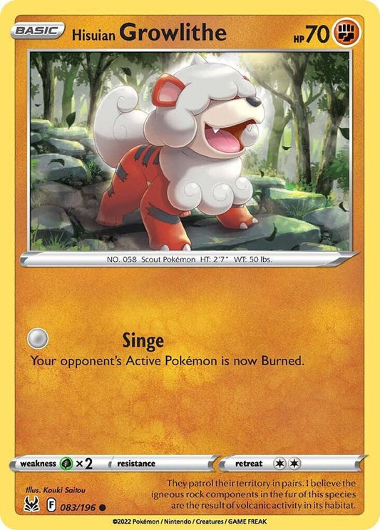 Hisuian Growlithe 083/196 Common Lost Origin Pokémon card