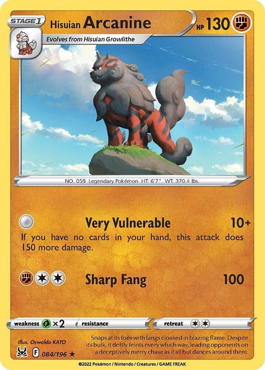 Hisuian Arcanine 084/196 Holo Rare Lost Origin Pokémon card