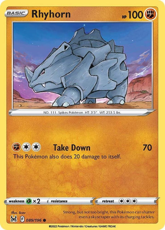 Rhyhorn 089/196 Common Lost Origin Pokémon card