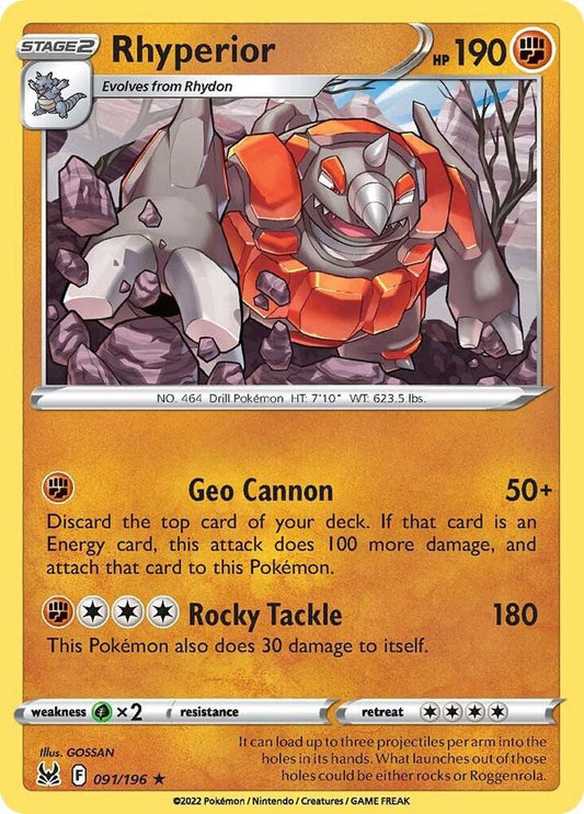 Rhyperior 091/196 Rare Lost Origin Pokémon card