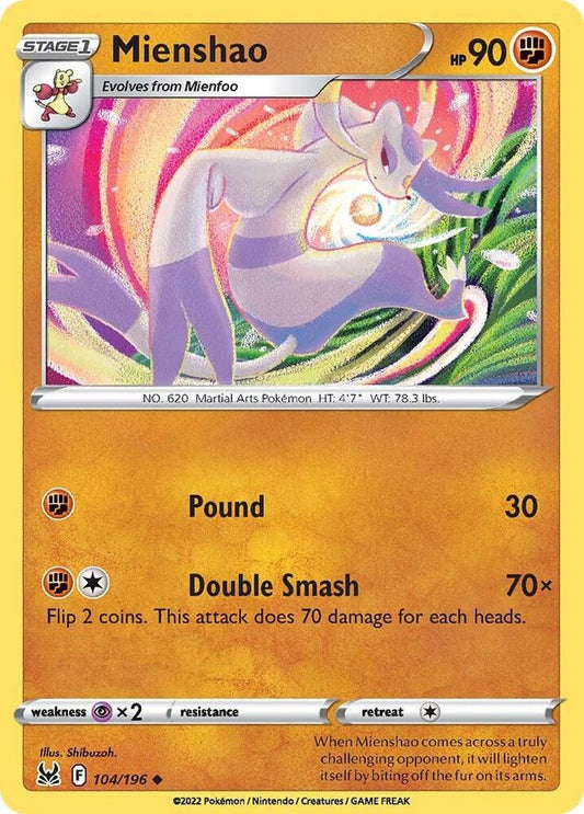 Mienshao 104/196 Uncommon Lost Origin Pokémon card