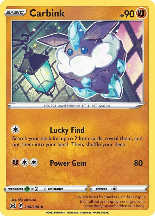 Carbink 108/196 Uncommon Lost Origin Pokémon card