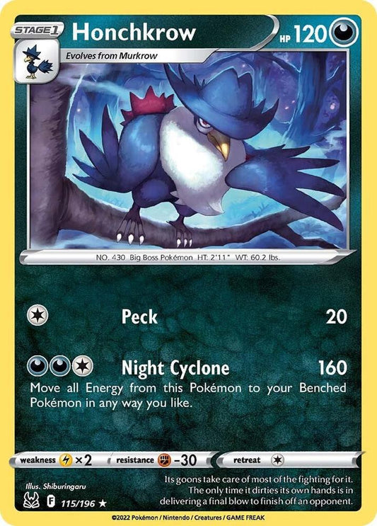 Honchkrow 115/196 Rare Lost Origin Pokémon card