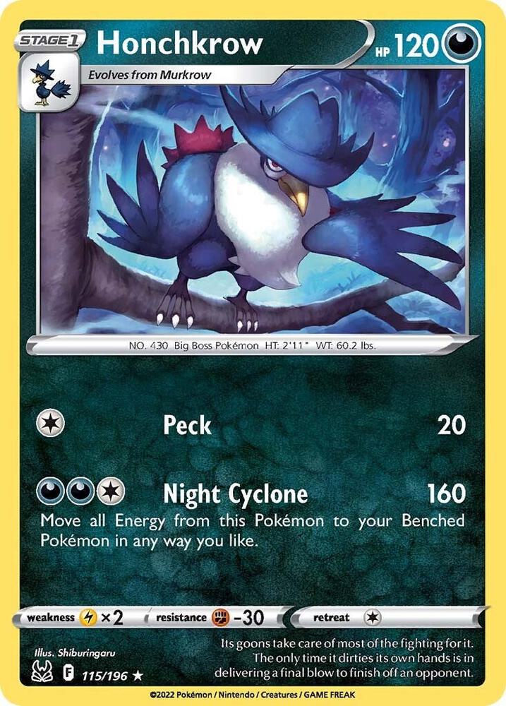 Honchkrow 115/196 Rare Lost Origin Pokémon card