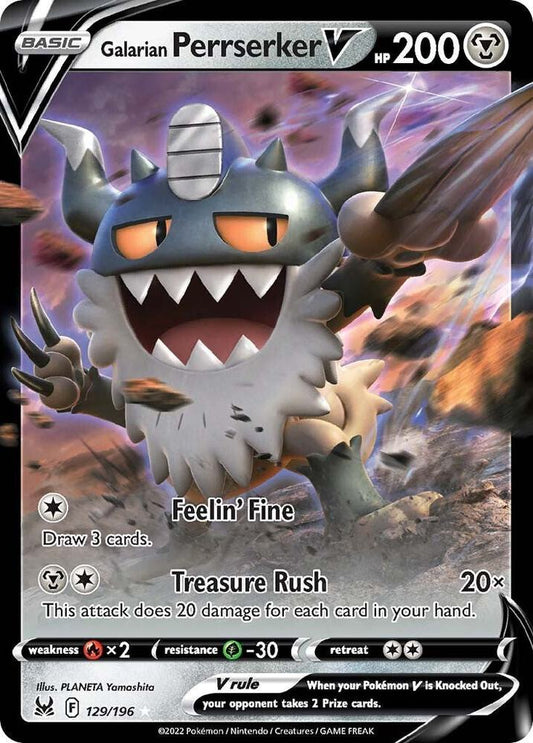 Galarian Perrserker V 129/196 Ultra Rare Lost Origin Pokémon card