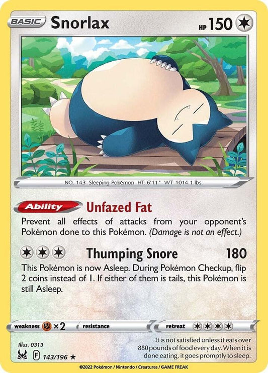 Snorlax 143/196 Holo Rare Lost Origin Pokémon card