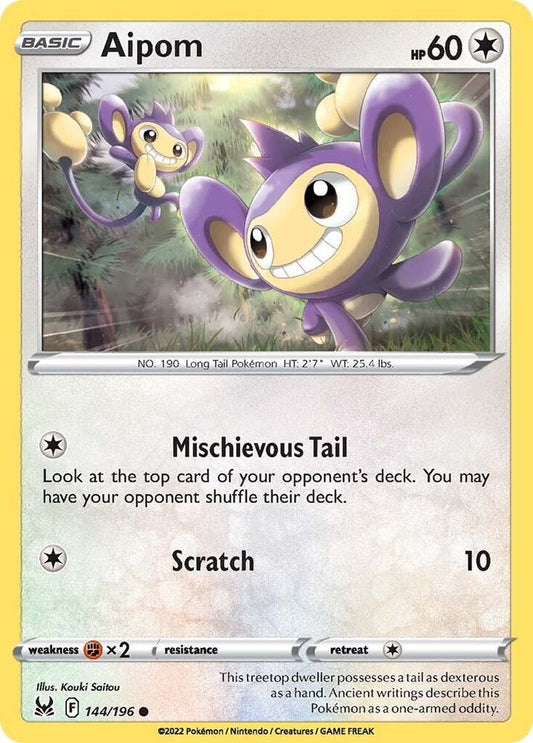 Aipom 144/196 Common Lost Origin Pokémon card