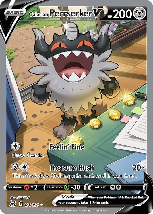 Galarian Perrserker V (Alternate Full Art) 184/196 Ultra Rare Lost Origin Pokémon card