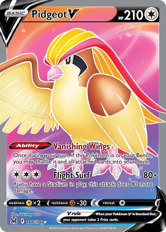 Pidgeot V (Full Art) 188/196 Ultra Rare Lost Origin Pokémon card